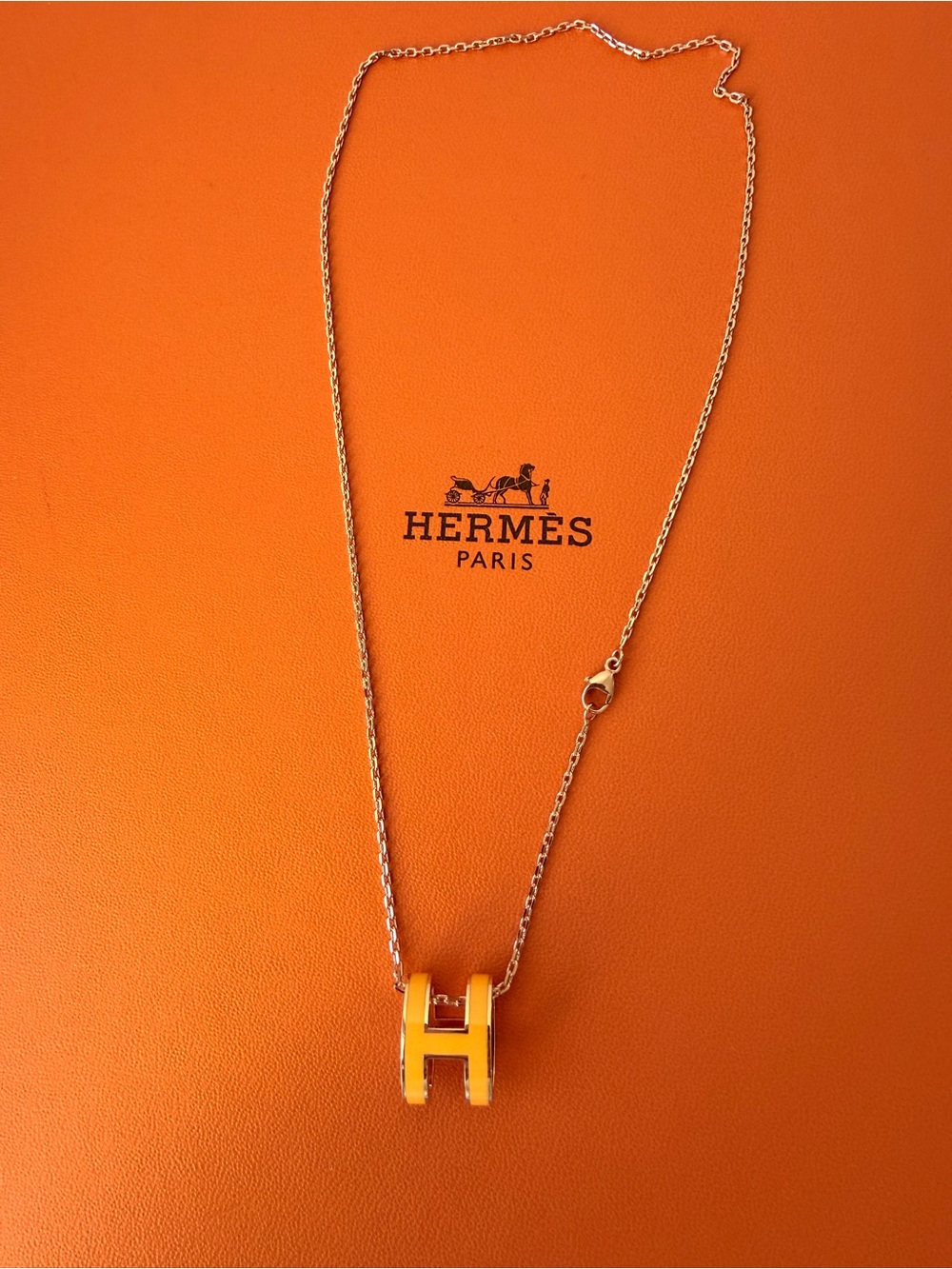 Authentic Hermès Pop H Necklace Rose Gold Orange Pendant Necklace